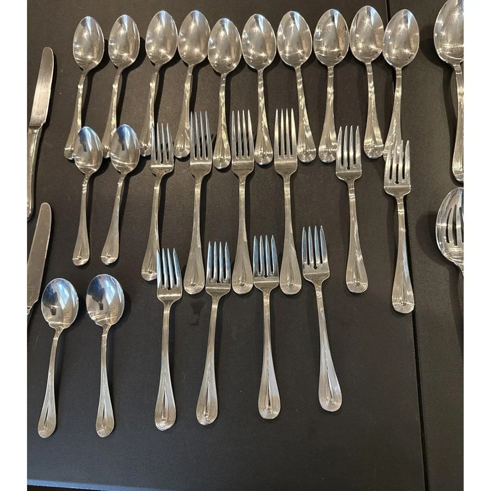 Vera Wang Wedgwood Lariat Nouveau 18/10 Stainless Flatware Variety 42 Piece #1‎